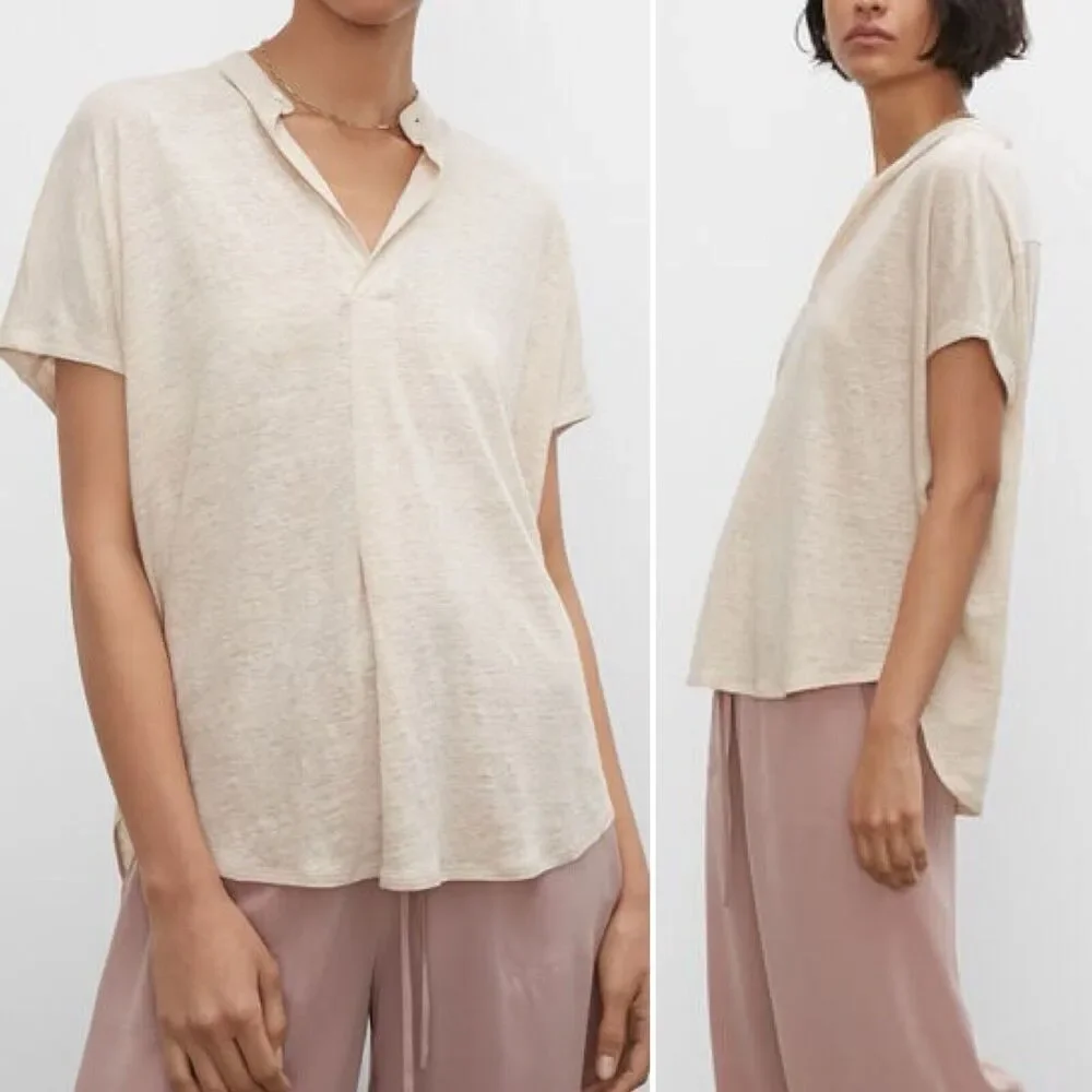 Club Monaco Linen Beige Oversized Cap Sleeve Jandina Tunic Top Small